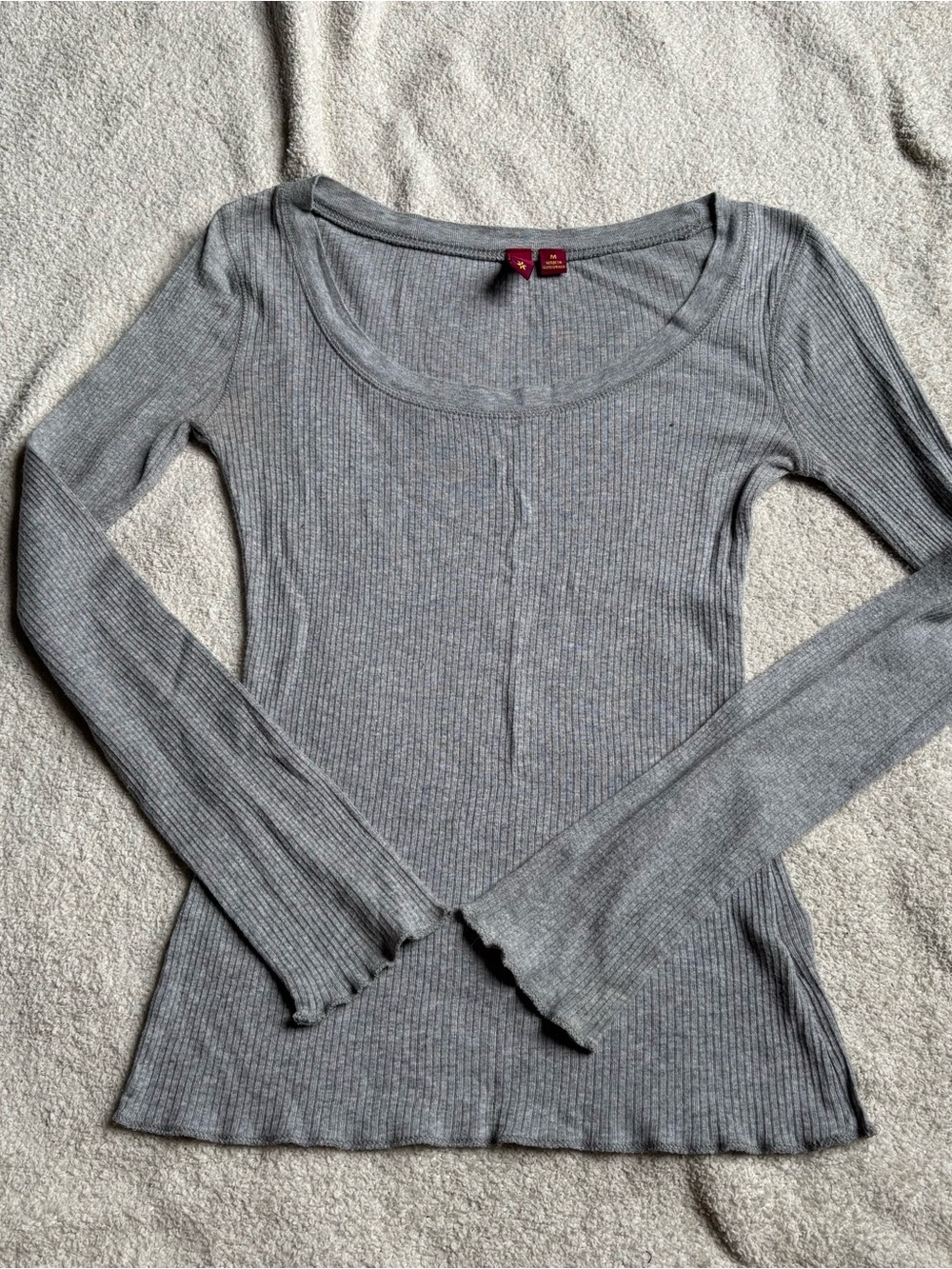SO Ribbed Scoop Neck Long Sleeve Top - Gray